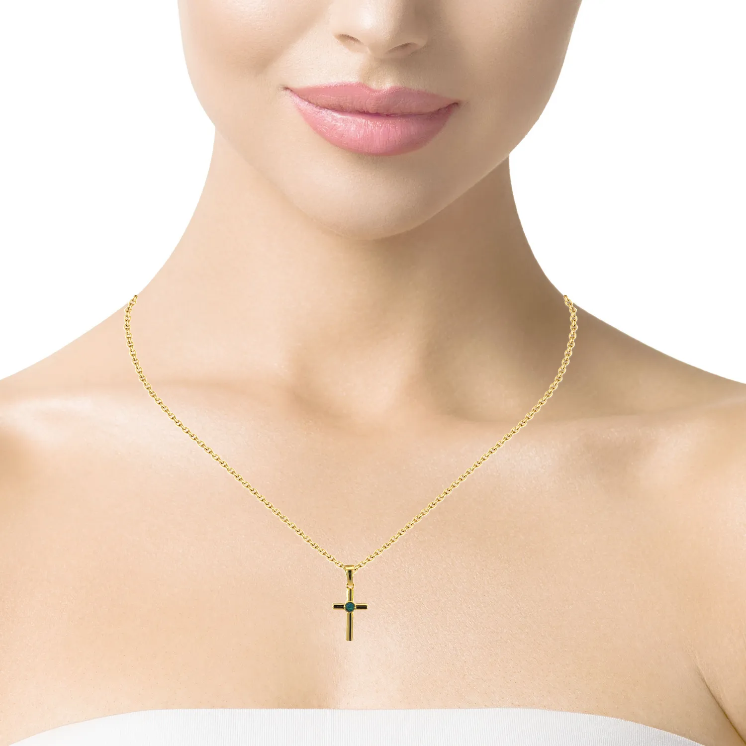 Small Silver Gold plated cross pendant with round 3mm Opal