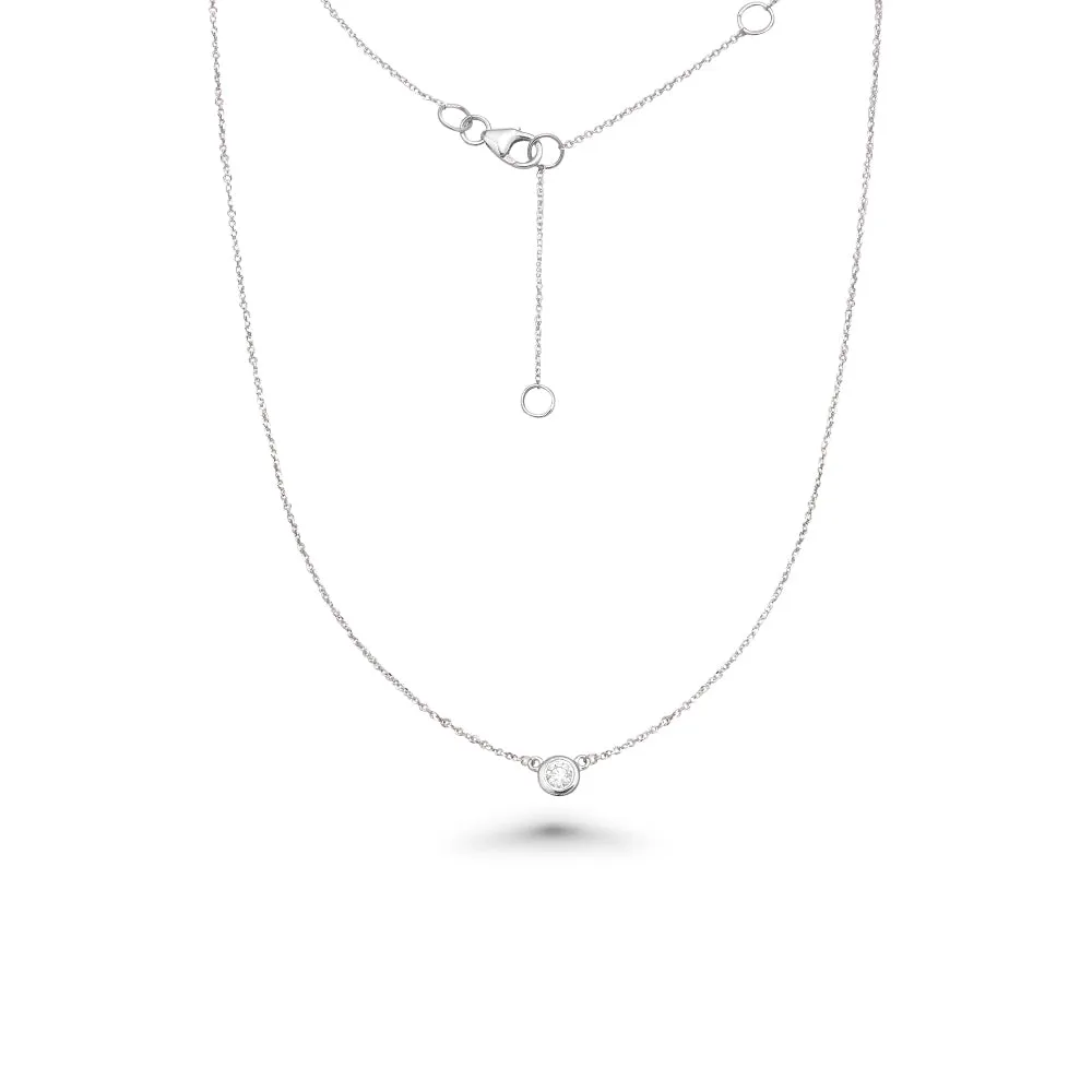 Solitaire Diamond Chain Necklace (0.20 ct.) 6.00 mm Bezel Set in 14K Gold
