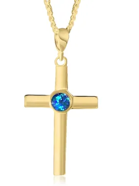 Sterling Silver Gold plated cross with 5mm Opal triplet