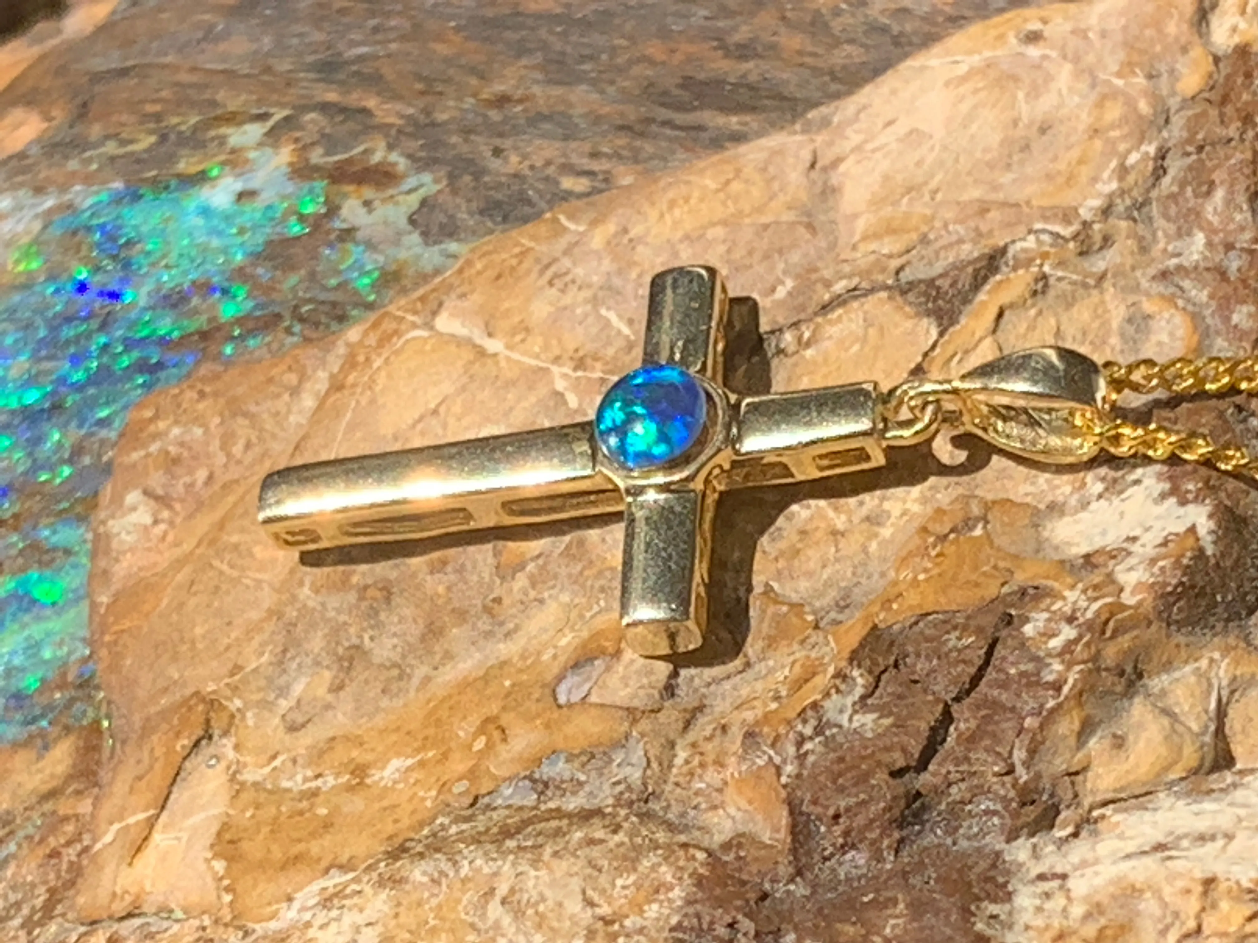 Sterling Silver Gold plated cross with 5mm Opal triplet