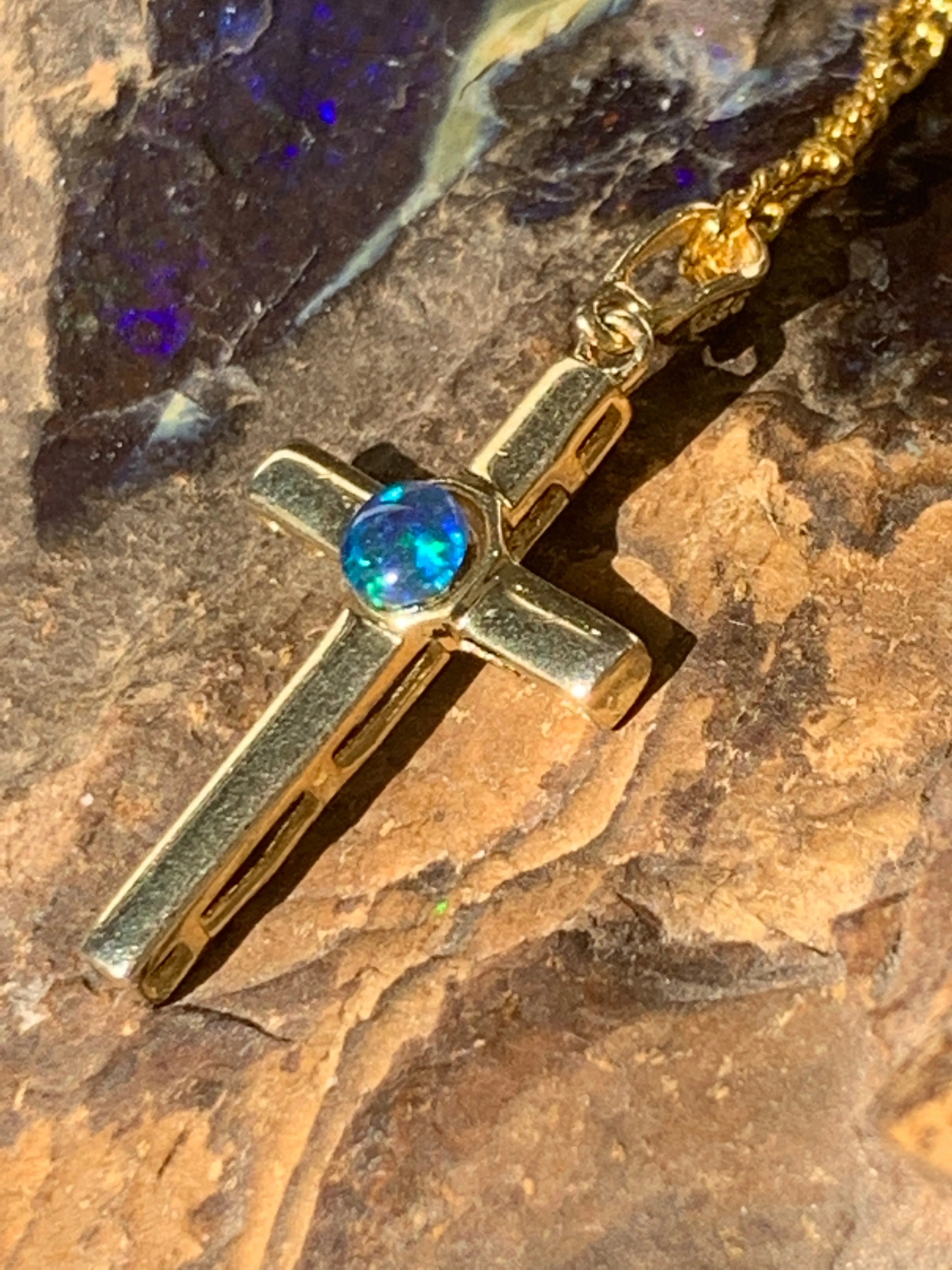 Sterling Silver Gold plated cross with 5mm Opal triplet