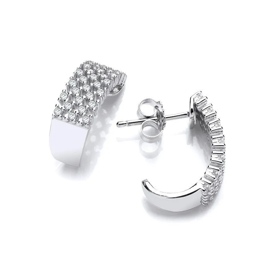 Sterling Silver Multi Row CZ Stud Earrings
