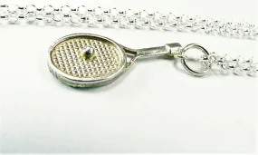 Sterling Silver Tennis Racket Pendant Necklace 18" Belcher Chain
