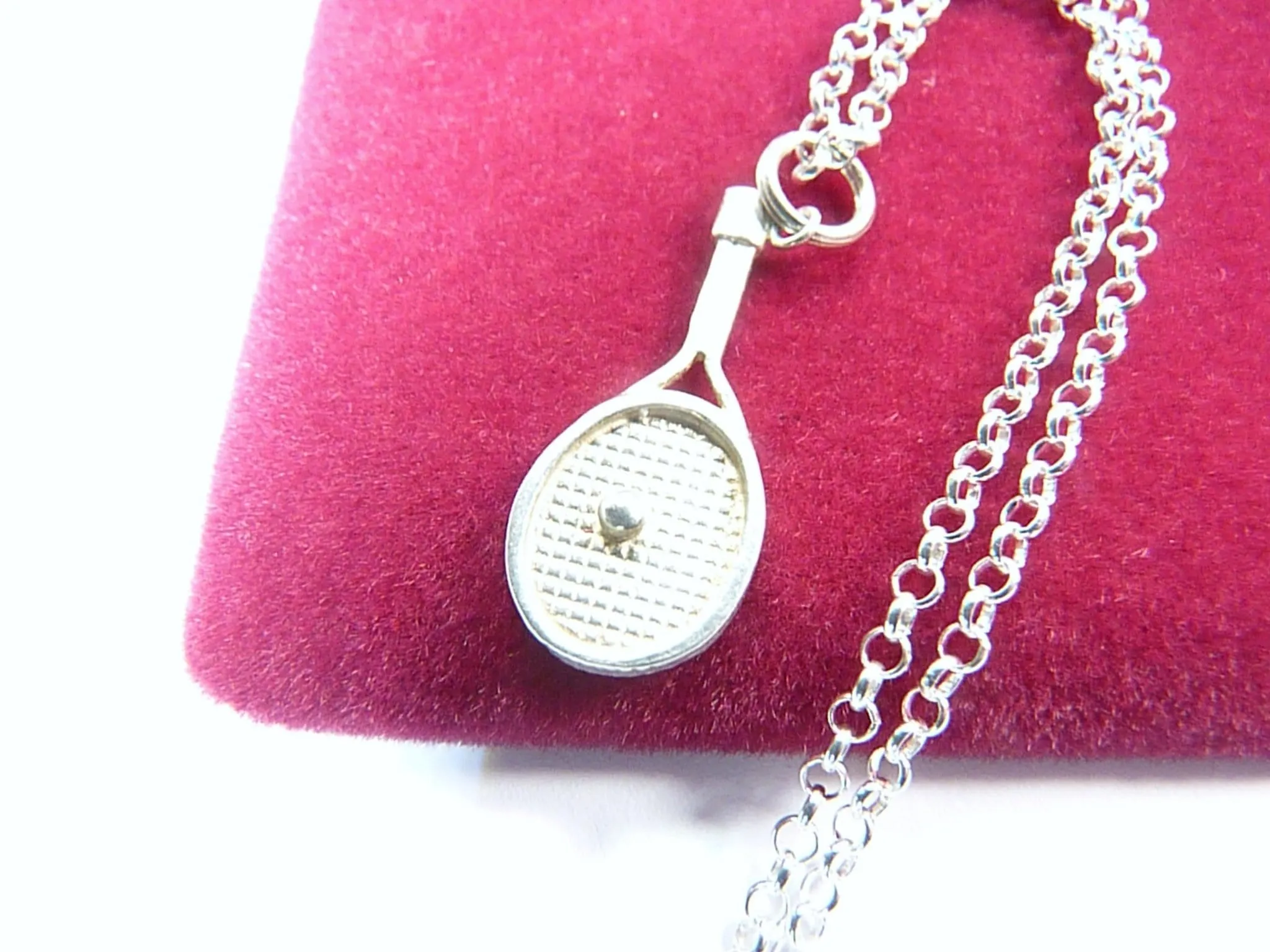 Sterling Silver Tennis Racket Pendant Necklace 18" Belcher Chain
