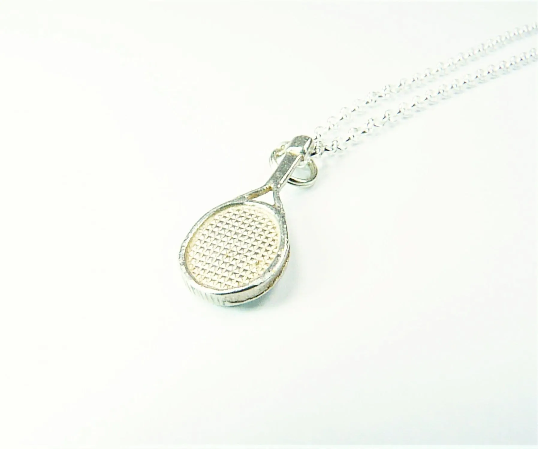 Sterling Silver Tennis Racket Pendant Necklace 18" Belcher Chain