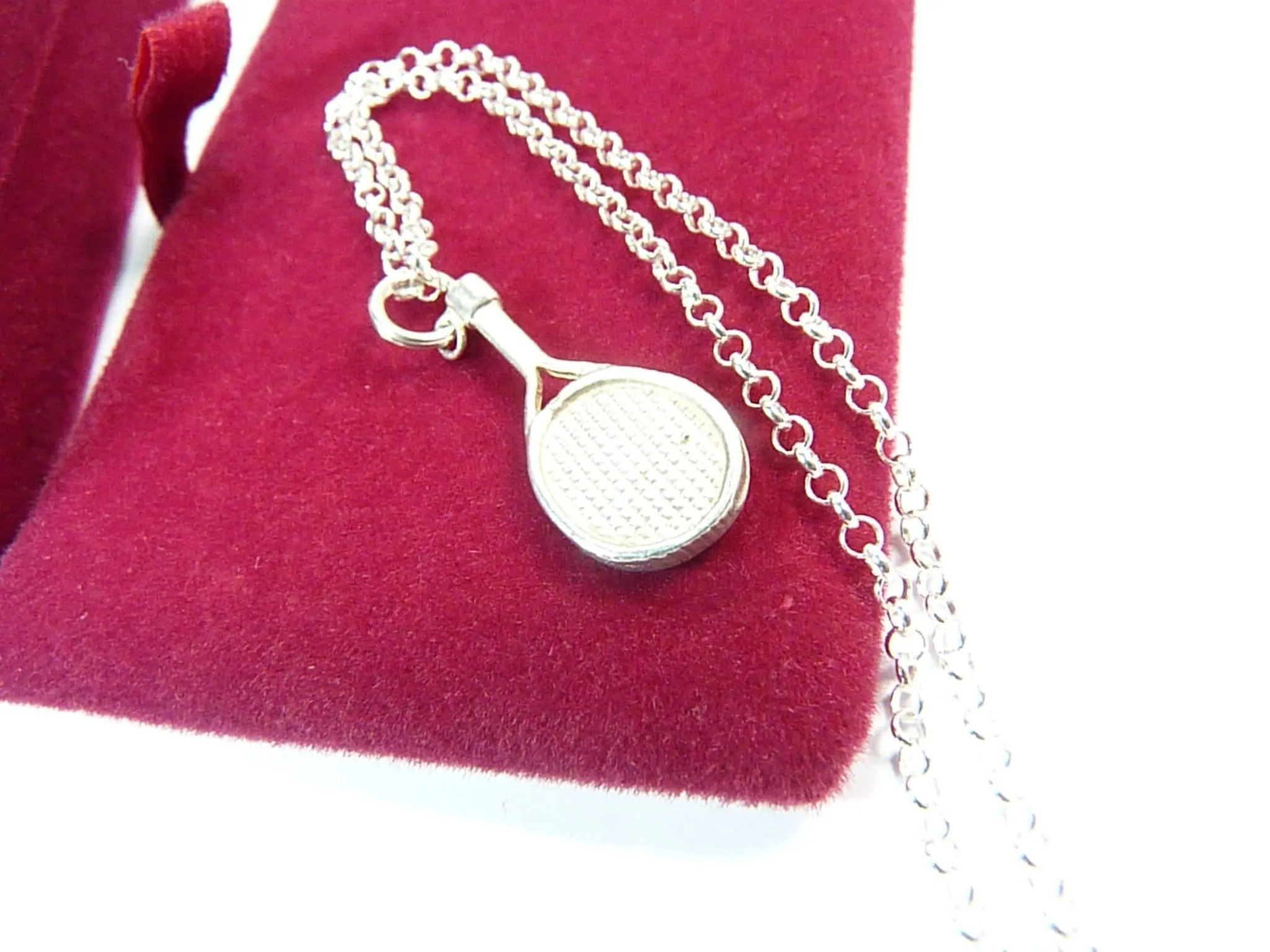 Sterling Silver Tennis Racket Pendant Necklace 18" Belcher Chain