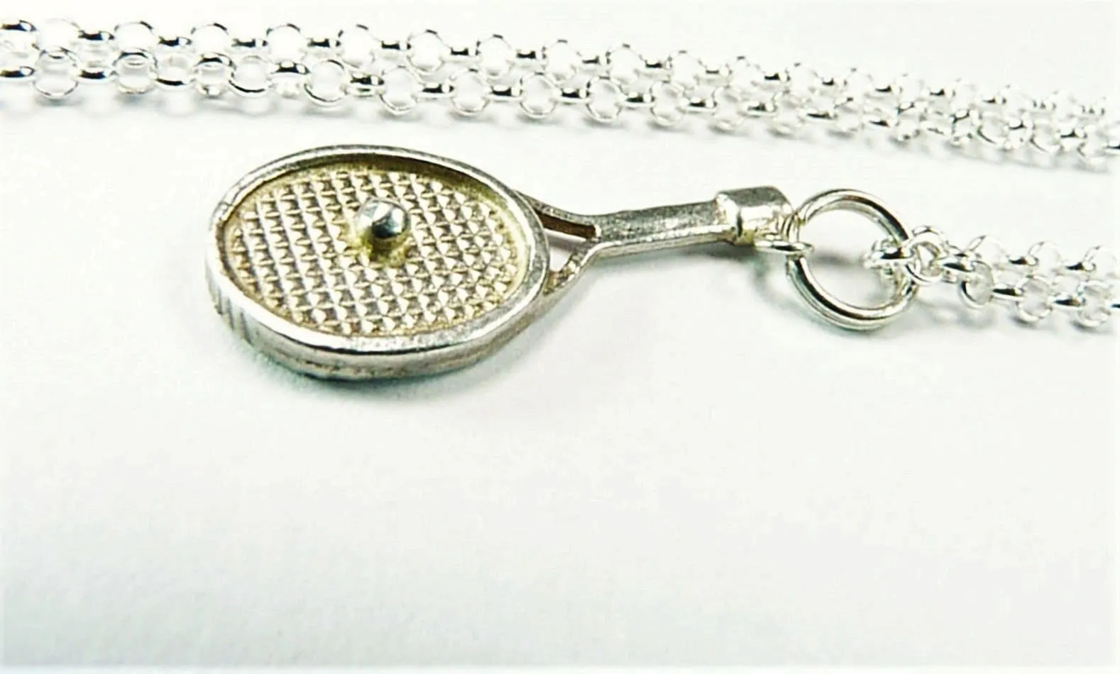 Sterling Silver Tennis Racket Pendant Necklace 18" Belcher Chain