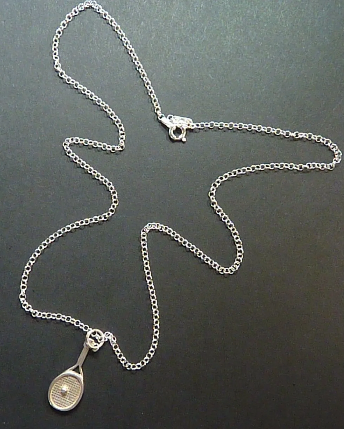 Sterling Silver Tennis Racket Pendant Necklace 18" Belcher Chain