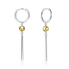 Sterling Silver Two-Tone with 14K Gold Plated Sphere and Sleek White Gold Plated Bars Drop Earrings