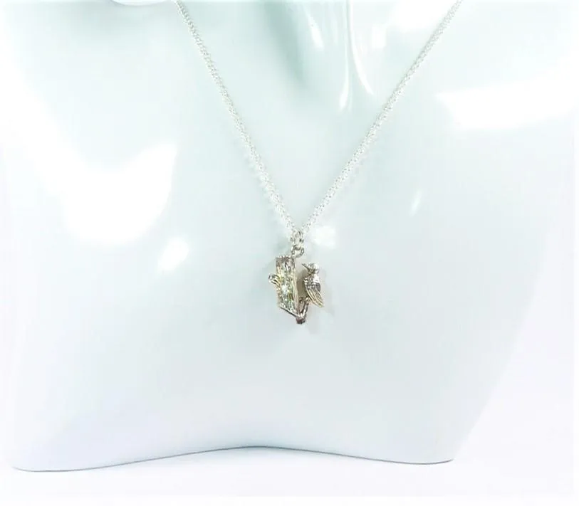 Sterling Silver Vintage Woodpecker Charm Pendant Necklace 1970s