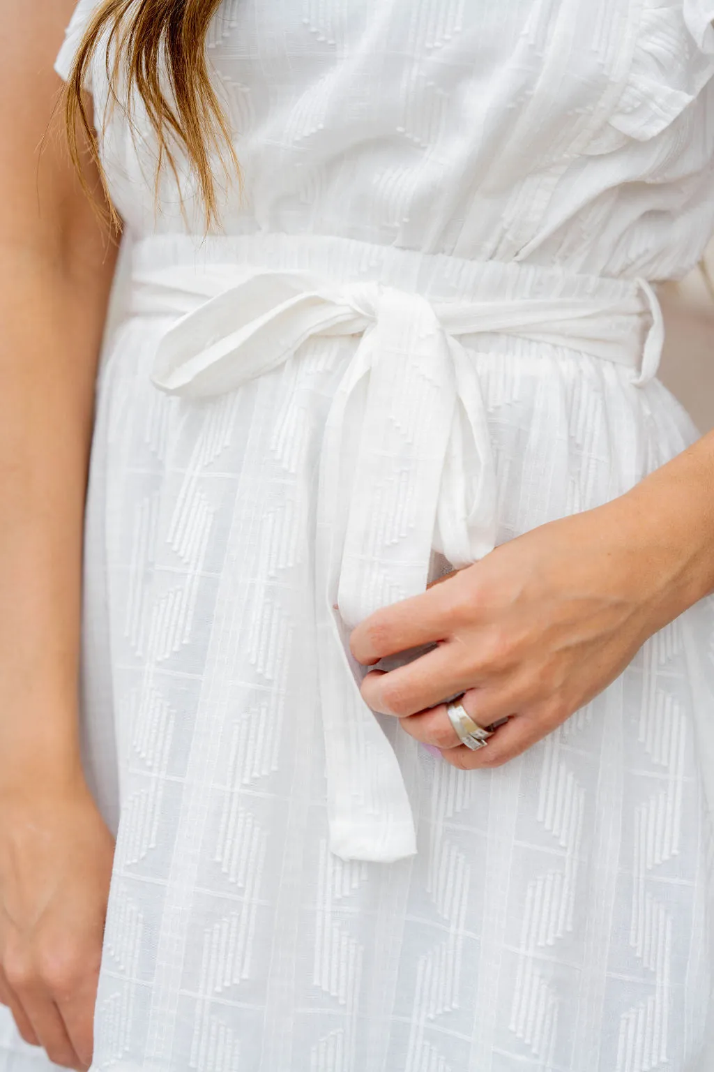 Subtle Raised Print Ruffle Trim Dress
