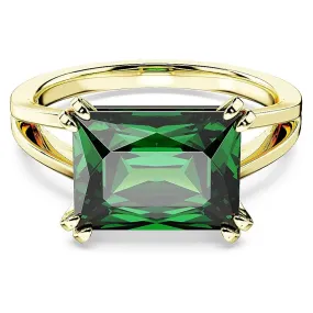 Swarovski Part of the Stilla Collection Women's Green Rectangular-Cut Stone in a Gold-Tone Finished Setting Size 6 Stilla Cocktail Ring - 5677144