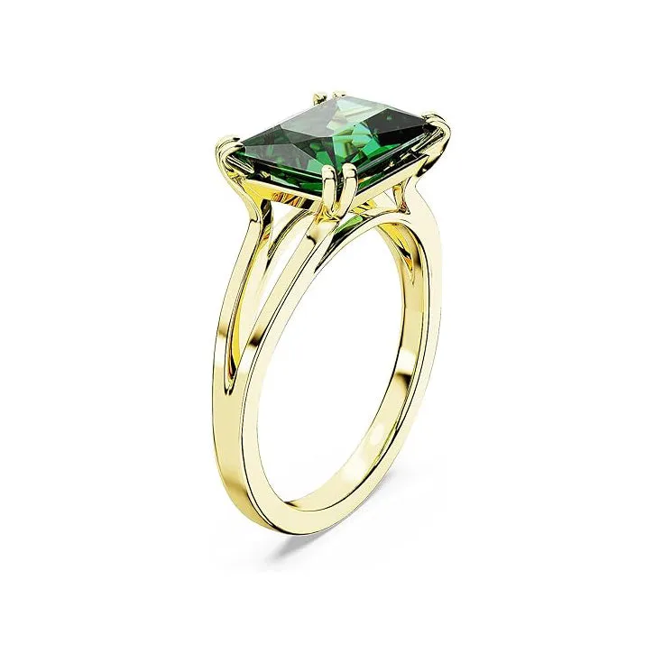 Swarovski Part of the Stilla Collection Women's Green Rectangular-Cut Stone in a Gold-Tone Finished Setting Size 6 Stilla Cocktail Ring - 5677144