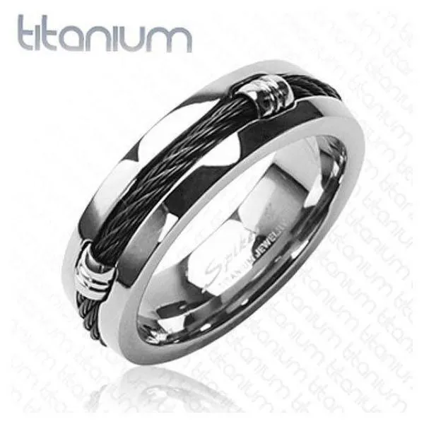 Titanium Ring With Black Chain Pattern - HR-TI-3087B