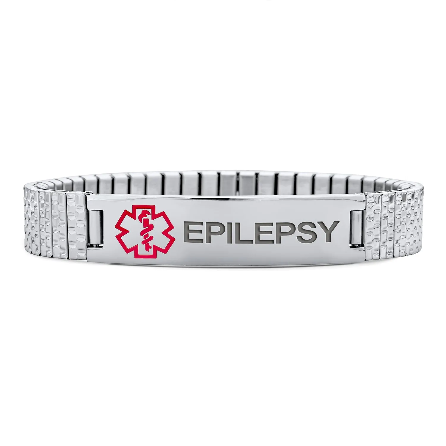 Unisex Medical ID Bracelet Stretch Link Silver Tone Stainless Steel