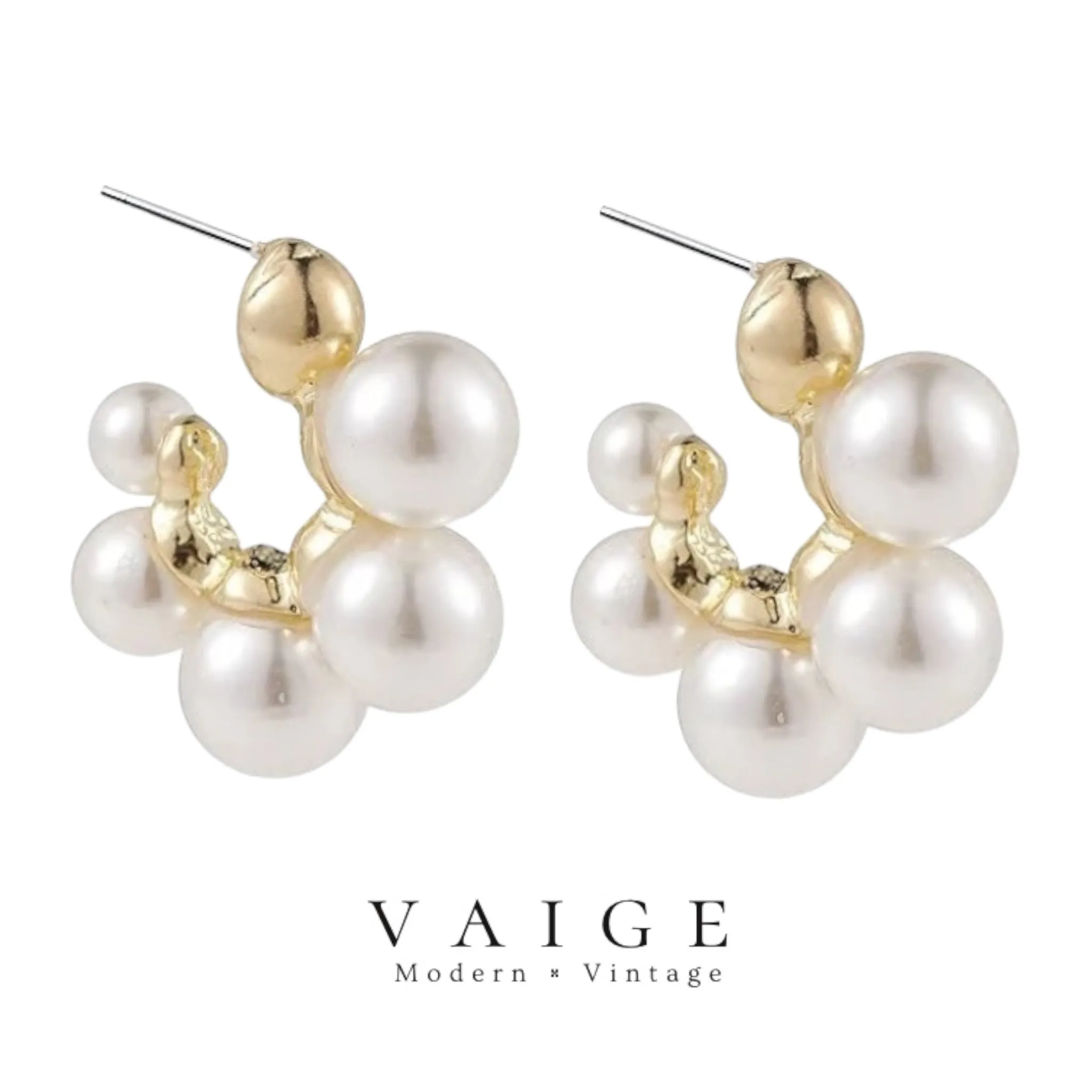 VAIGE Luminous Pearl & Gold Open Hoop Earrings