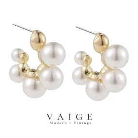 VAIGE Luminous Pearl & Gold Open Hoop Earrings