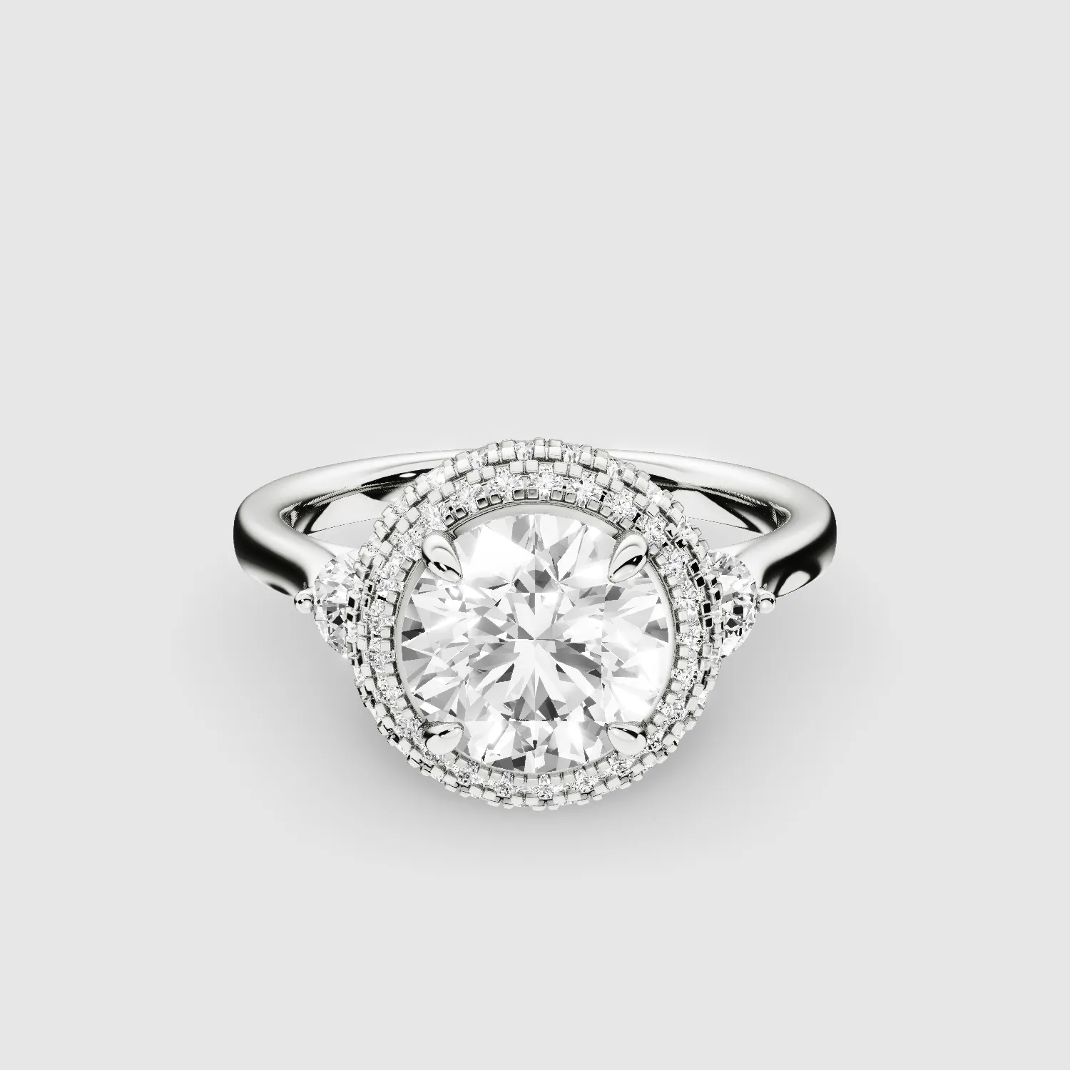 Venus Three Stone Lab Grown Solitaire Diamond Ring - The Mystic Halo Collection-Round