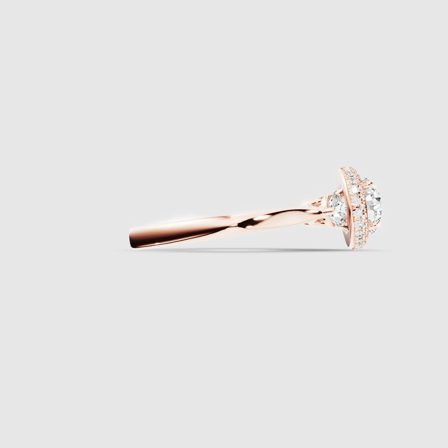 Venus Three Stone Lab Grown Solitaire Diamond Ring - The Mystic Halo Collection-Round