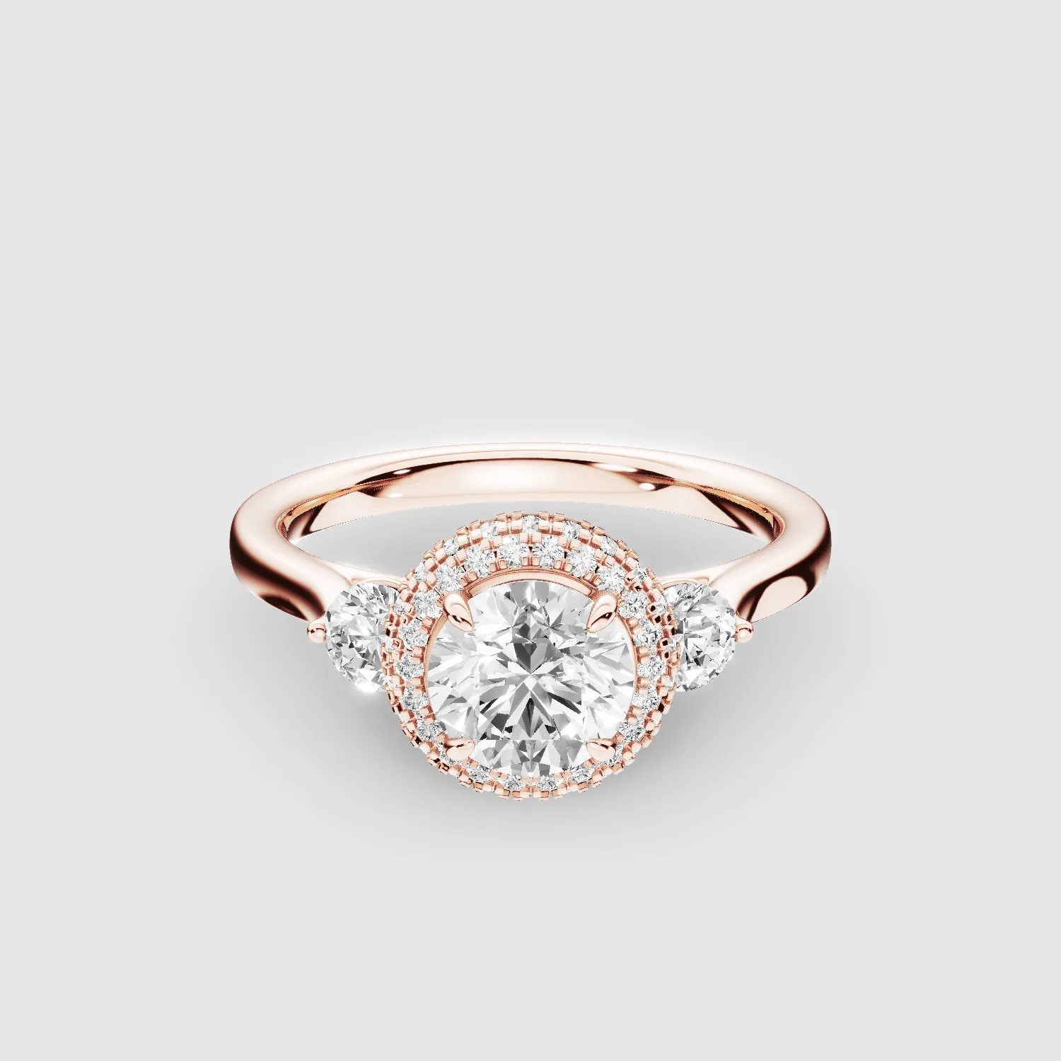 Venus Three Stone Lab Grown Solitaire Diamond Ring - The Mystic Halo Collection-Round