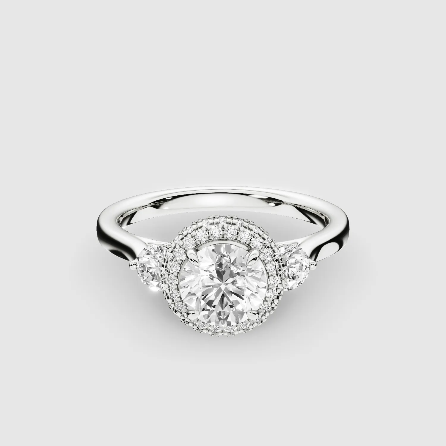 Venus Three Stone Lab Grown Solitaire Diamond Ring - The Mystic Halo Collection-Round