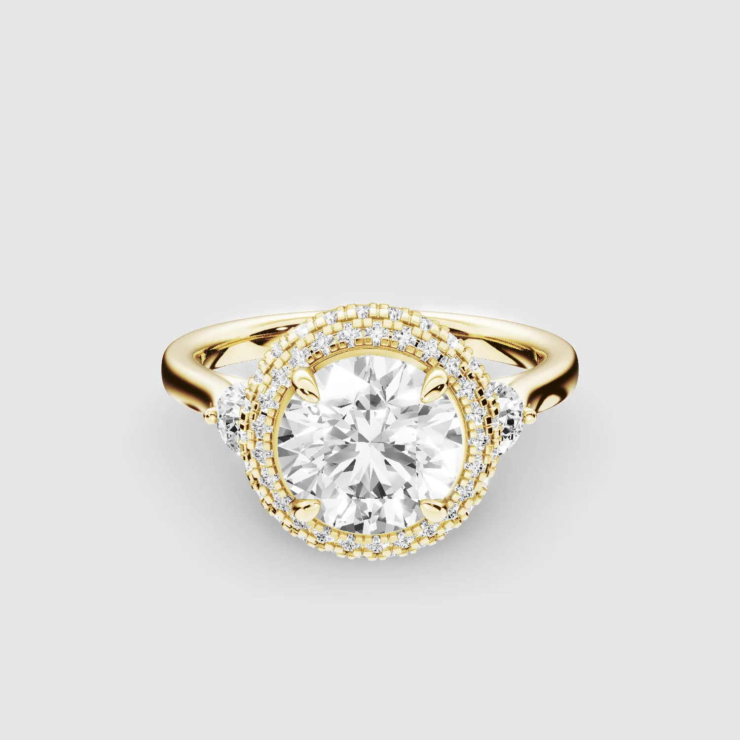 Venus Three Stone Lab Grown Solitaire Diamond Ring - The Mystic Halo Collection-Round
