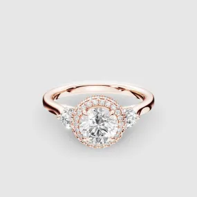 Venus Three Stone Lab Grown Solitaire Diamond Ring - The Mystic Halo Collection-Round