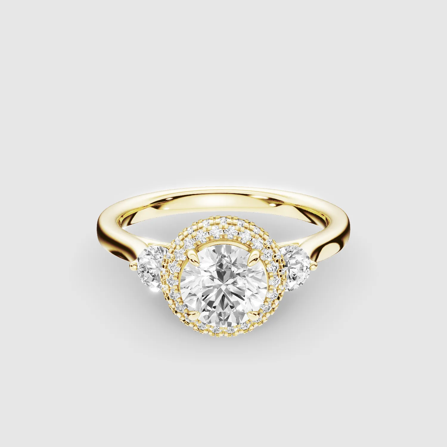 Venus Three Stone Lab Grown Solitaire Diamond Ring - The Mystic Halo Collection-Round