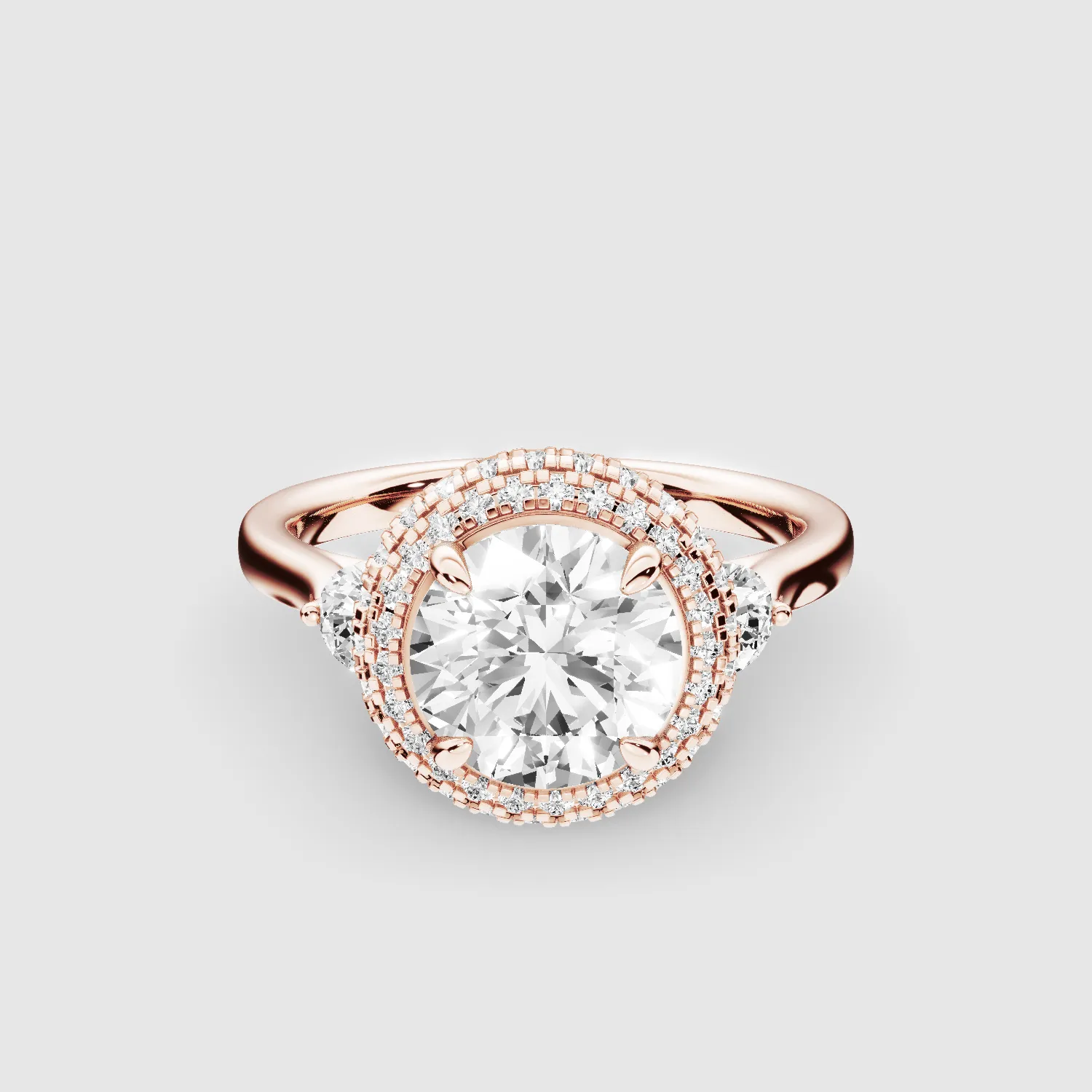 Venus Three Stone Lab Grown Solitaire Diamond Ring - The Mystic Halo Collection-Round