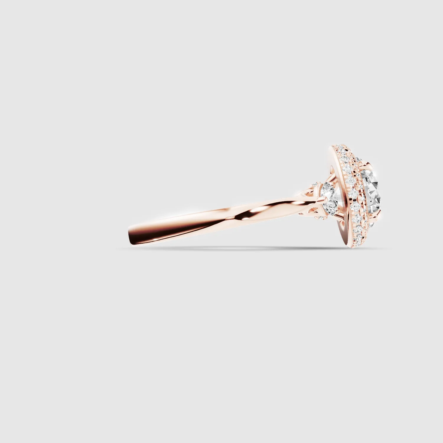 Venus Three Stone Lab Grown Solitaire Diamond Ring - The Mystic Halo Collection-Round