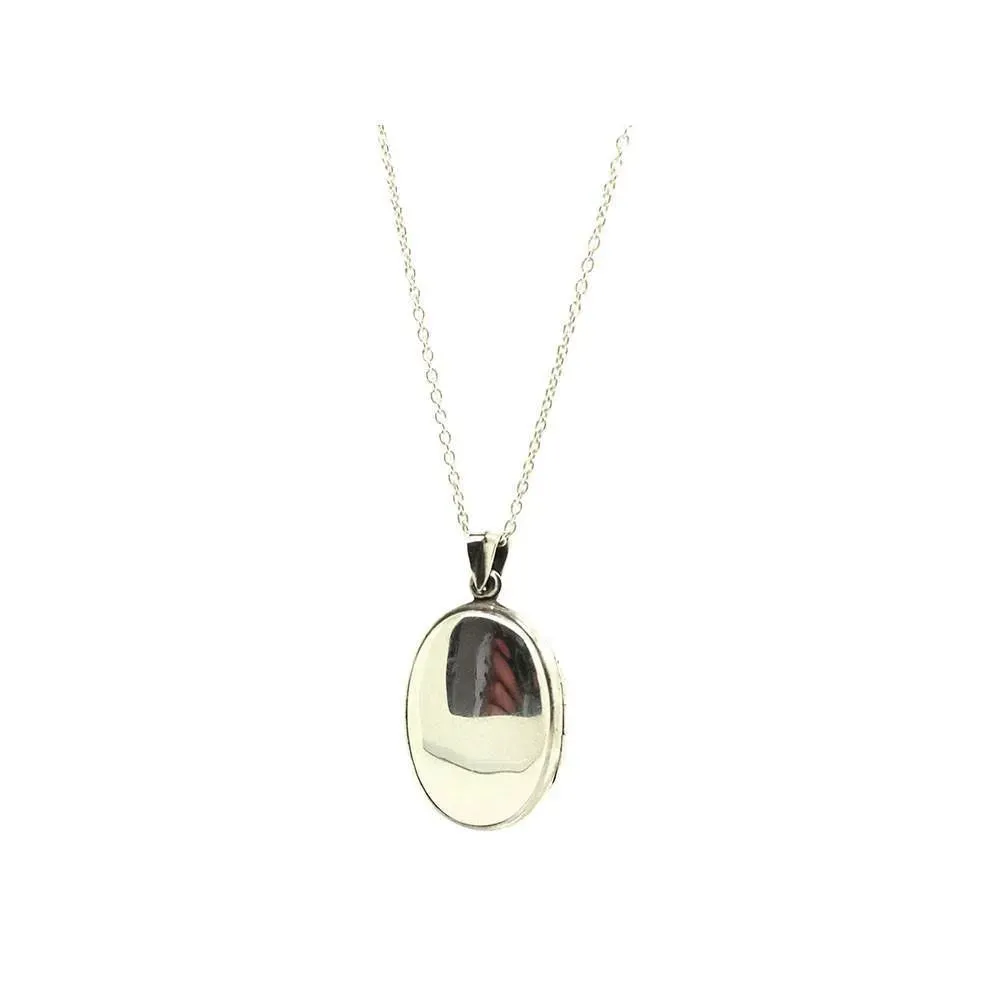 Vintage 1970s Silver Floral Oval Locket Necklace