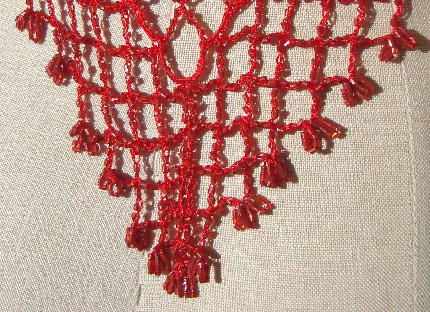 Vintage 80s Red Beaded Wrap Shawl Scarf