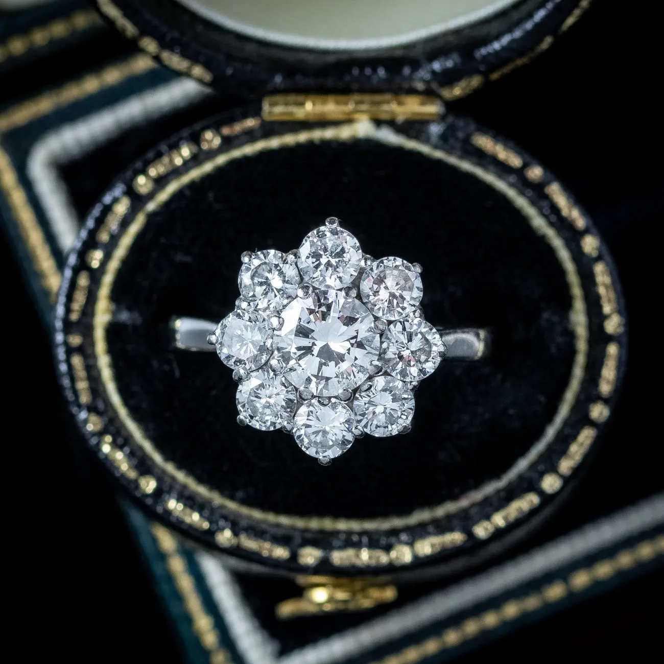 Vintage Diamond Daisy Cluster Ring 2.35ct Total Dated 1977