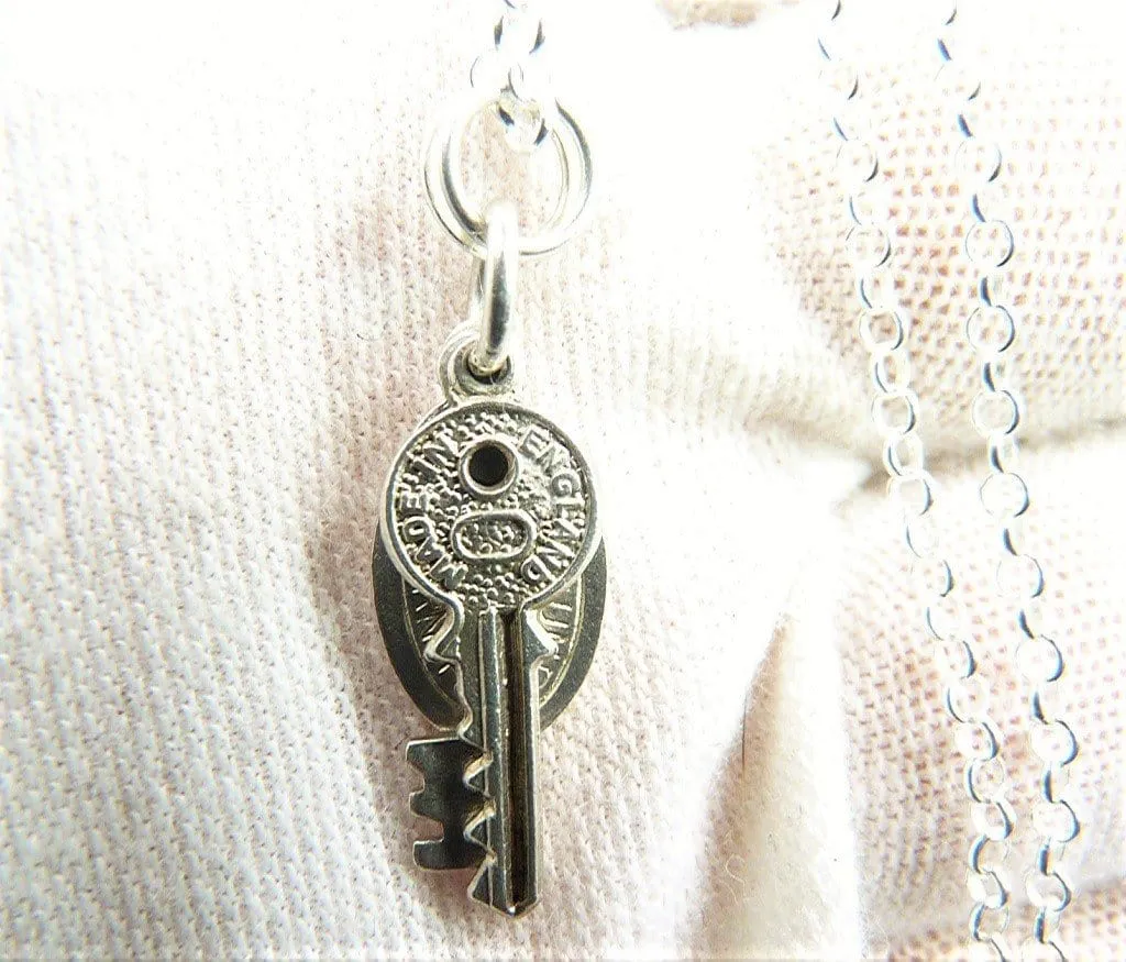 Vintage Sterling Silver House Key Fob Lucky Charm Necklace Housewarming Gift 1970s