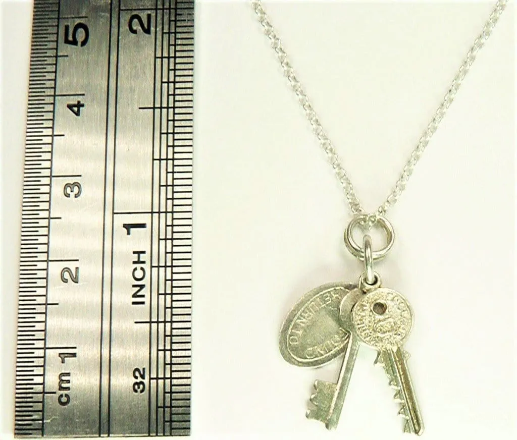 Vintage Sterling Silver House Key Fob Lucky Charm Necklace Housewarming Gift 1970s