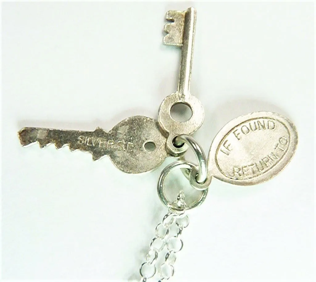 Vintage Sterling Silver House Key Fob Lucky Charm Necklace Housewarming Gift 1970s