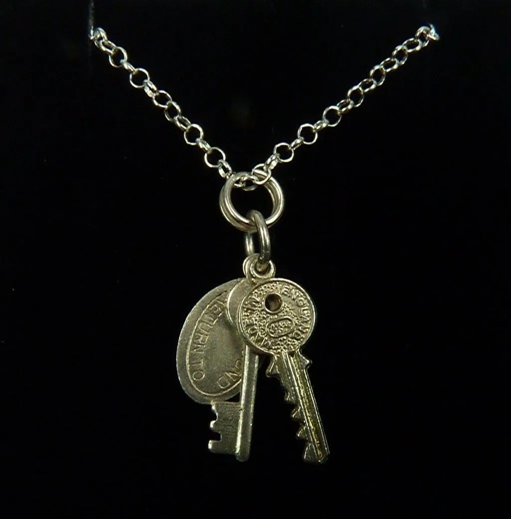 Vintage Sterling Silver House Key Fob Lucky Charm Necklace Housewarming Gift 1970s