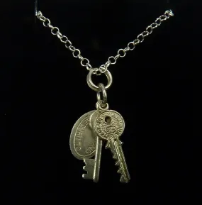 Vintage Sterling Silver House Key Fob Lucky Charm Necklace Housewarming Gift 1970s