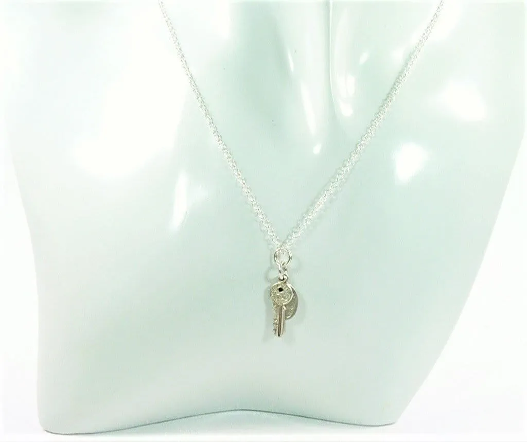 Vintage Sterling Silver House Key Fob Lucky Charm Necklace Housewarming Gift 1970s