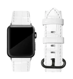 White Alligator Print Strap / Black Buckle - 38mm, 40mm