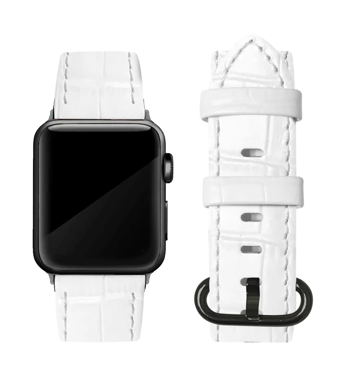 White Alligator Print Strap / Black Buckle - 38mm, 40mm
