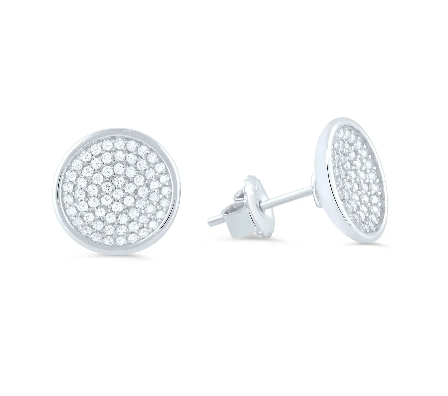 White Gold Over Sterling Silver Womens Big Cz Concave Disc Stud Earrings