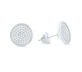 White Gold Over Sterling Silver Womens Big Cz Concave Disc Stud Earrings