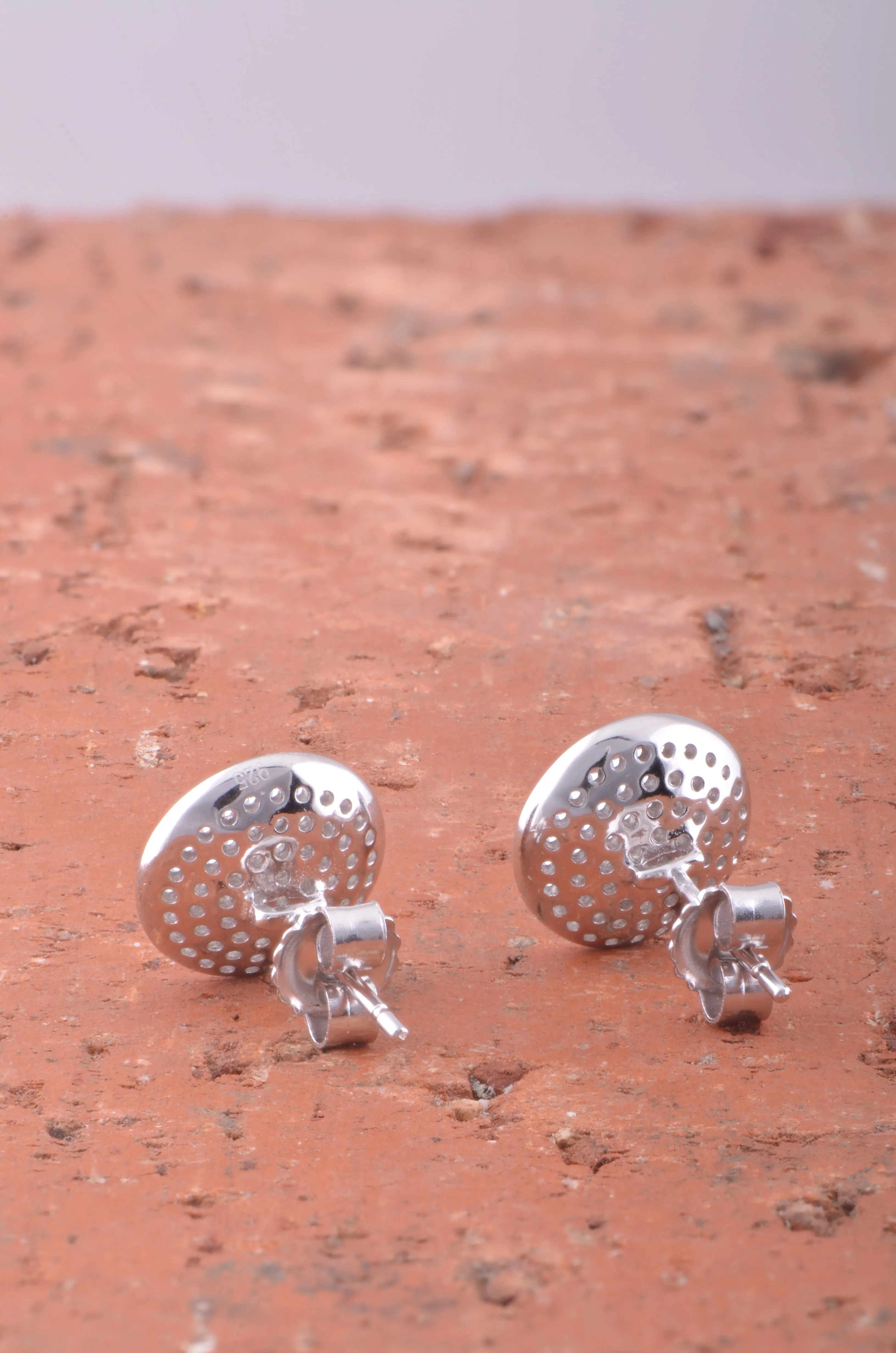 White Gold Over Sterling Silver Womens Big Cz Concave Disc Stud Earrings
