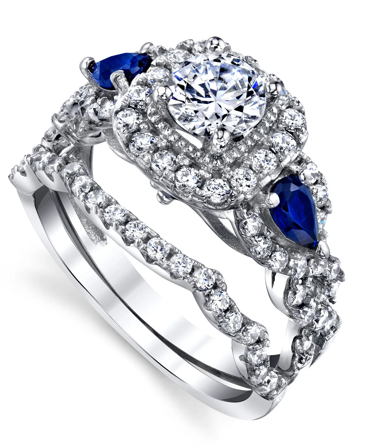 Women's Sterling Silver 925 Engagement Wedding Rings Bridal Set 2pcs Round Cubic Zirconia