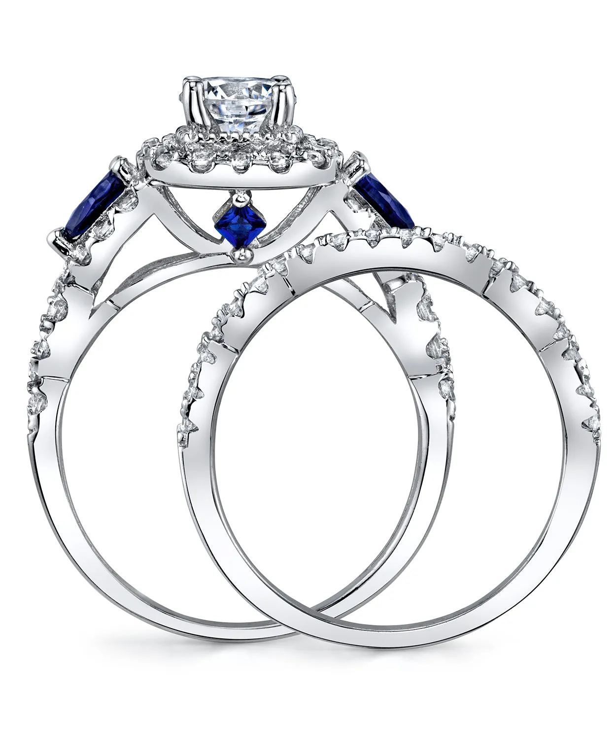 Women's Sterling Silver 925 Engagement Wedding Rings Bridal Set 2pcs Round Cubic Zirconia