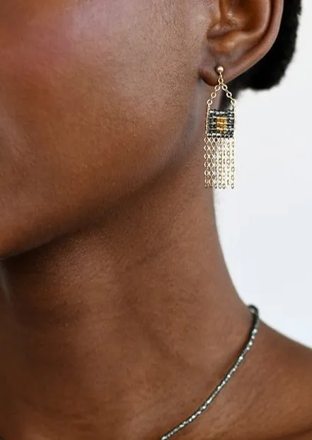 XS Pendant Earrings with Chain Tassel - SHINY GRAPHITE/GOLD